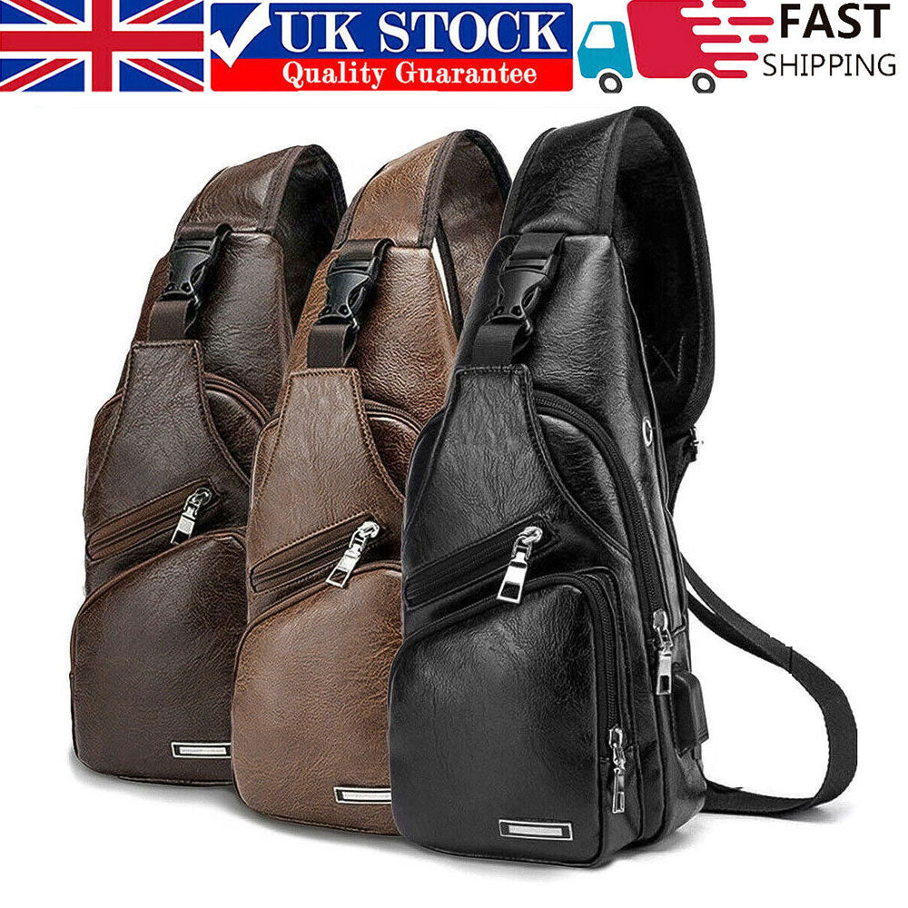 Men Chest Bag PU Shoulder Sling Backpack Pack Travel Sport Cross Body Bags