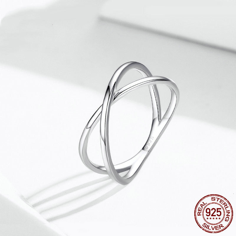 Cross ring sterling silver s925 platinum-plated silver ring