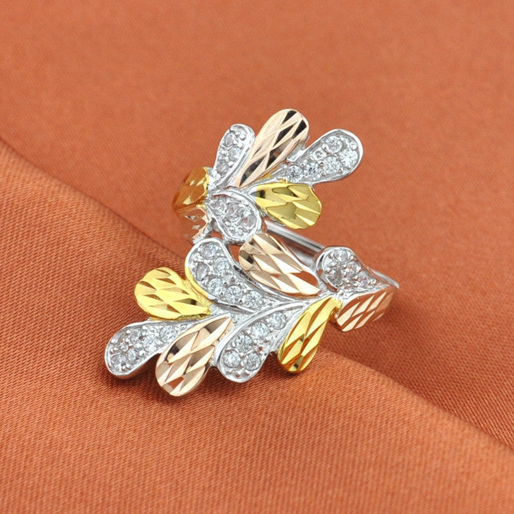 Sterling Silver Color Silver Ring Color Gold Ring Index Finger Leaf Ring