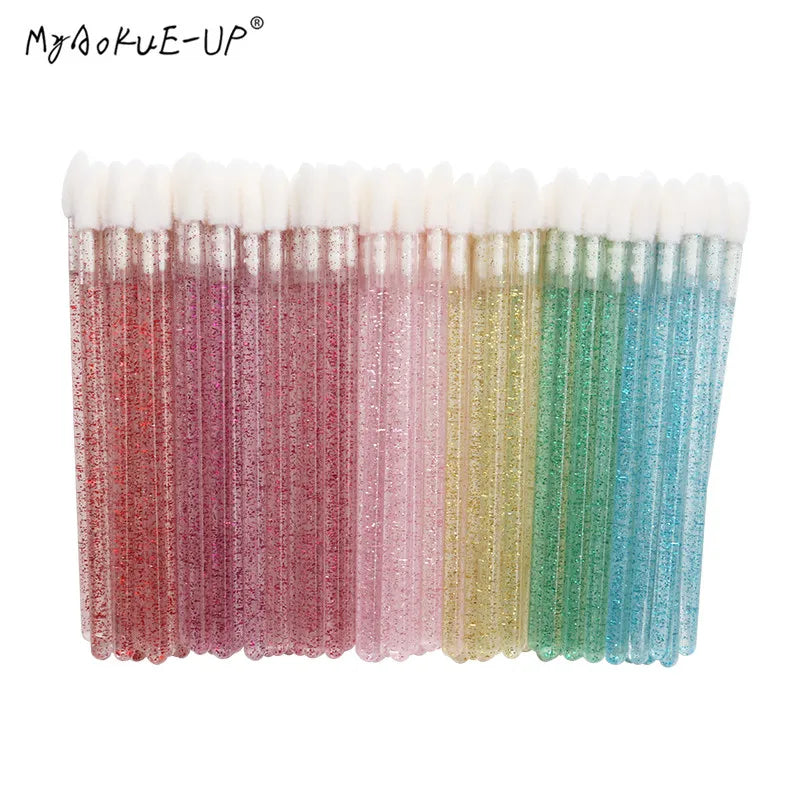 50 pcs Crystal Mascara Wands Applicator Diamond Disposable  Lip brushes Cosmetic Eyelash Brush women Make Up brushes Tools