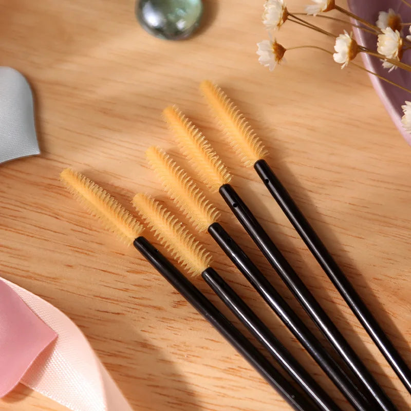 HOT 50 pcs Disposable Silicone Eyelashes Brushes Mascara Stick Applicator Eye Lash Makeup Brush Eyelash Extension Makeup Tools