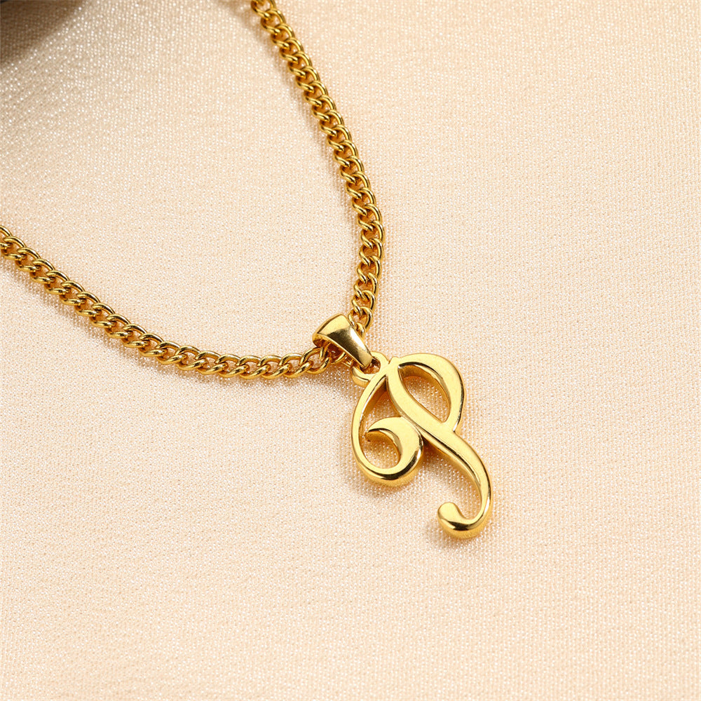 Simple Elegant Necklace Stainless Steel 18K Gold Mini English Letter Pendant