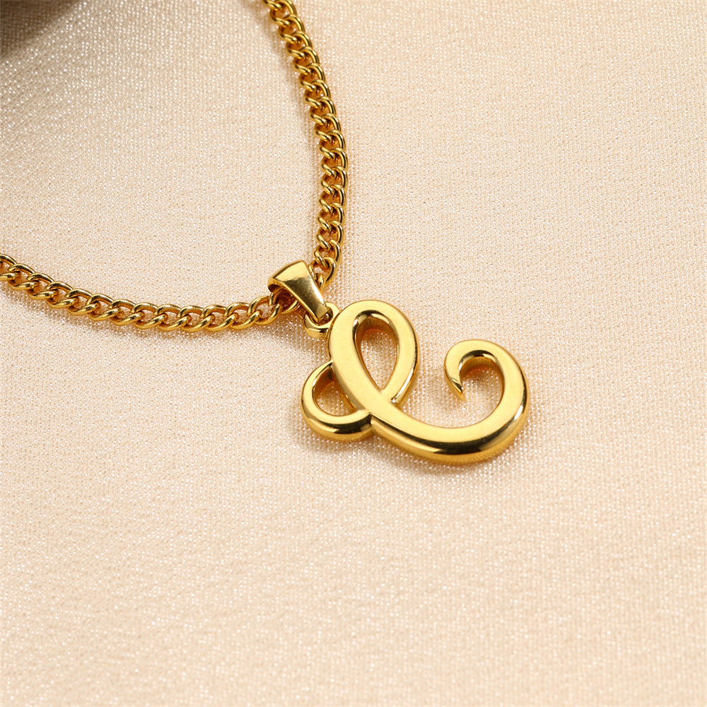 Simple Elegant Necklace Stainless Steel 18K Gold Mini English Letter Pendant