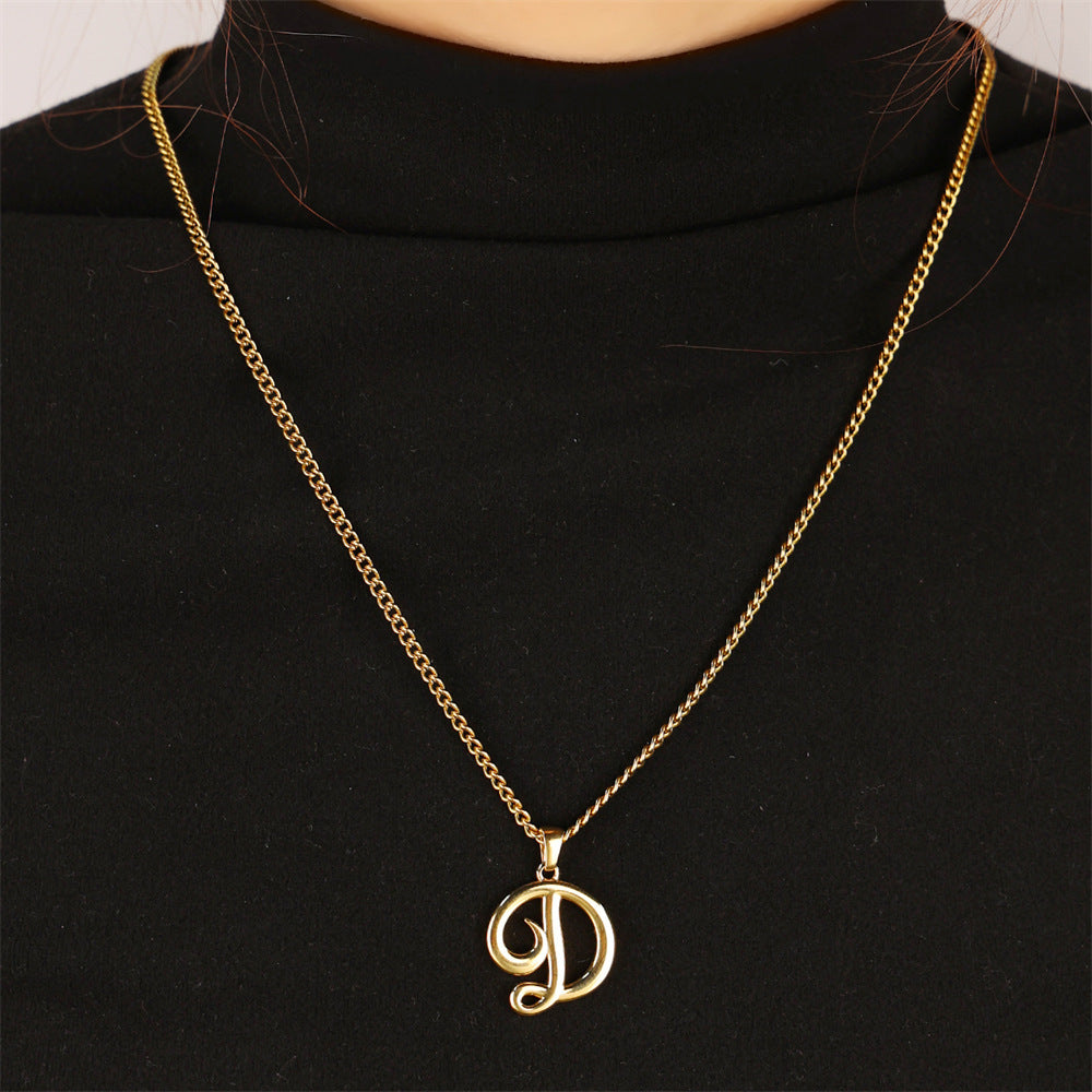 Simple Elegant Necklace Stainless Steel 18K Gold Mini English Letter Pendant