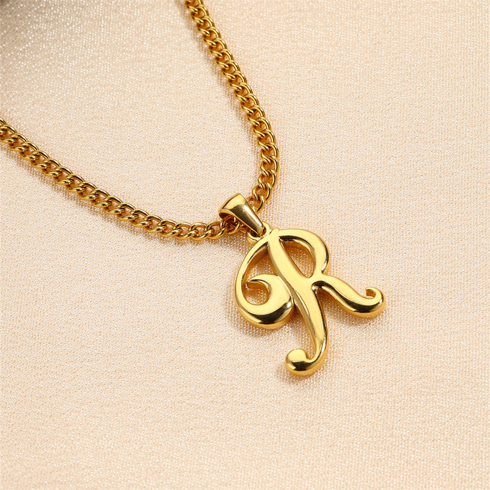 Simple Elegant Necklace Stainless Steel 18K Gold Mini English Letter Pendant