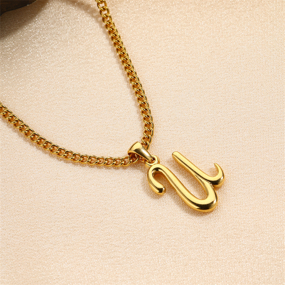 Simple Elegant Necklace Stainless Steel 18K Gold Mini English Letter Pendant