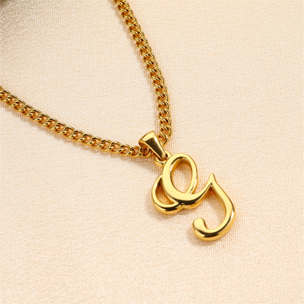 Simple Elegant Necklace Stainless Steel 18K Gold Mini English Letter Pendant