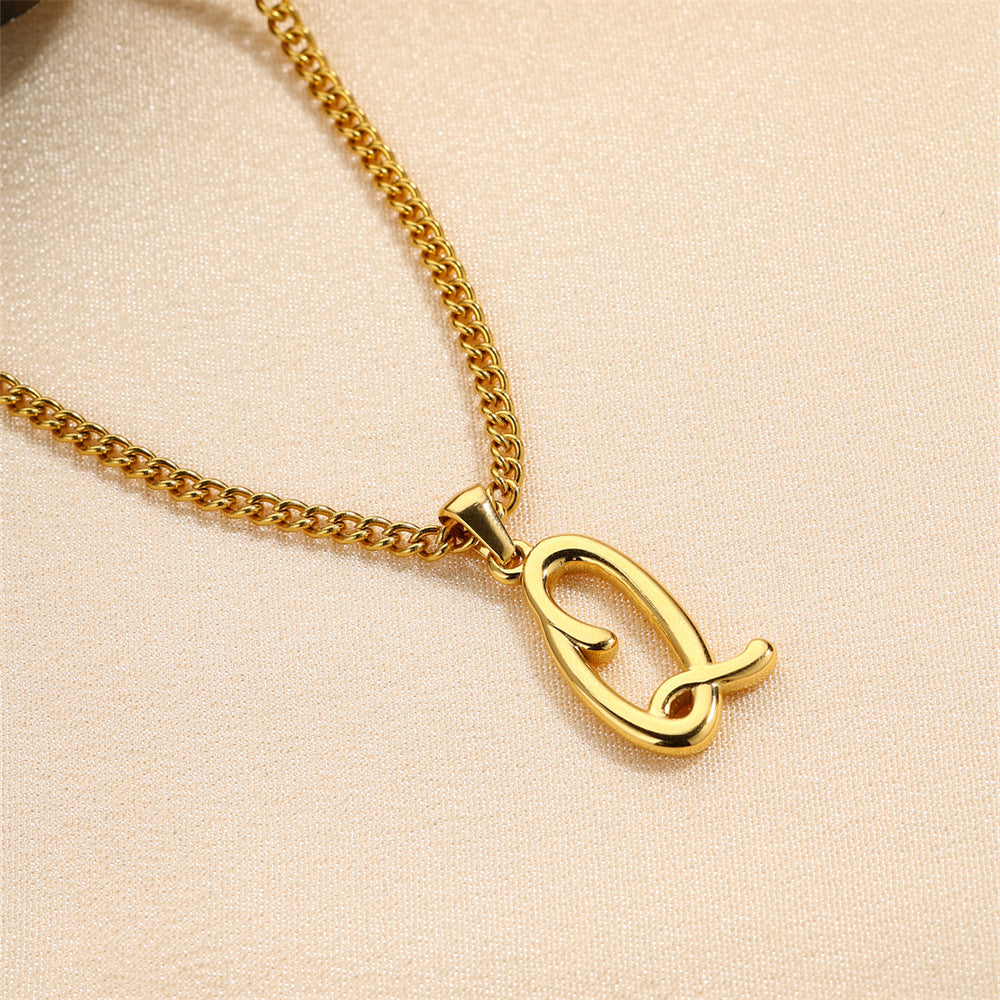 Simple Elegant Necklace Stainless Steel 18K Gold Mini English Letter Pendant