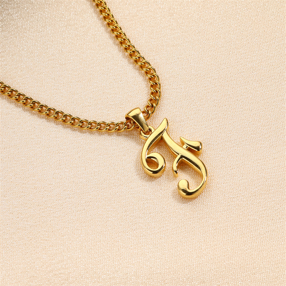 Simple Elegant Necklace Stainless Steel 18K Gold Mini English Letter Pendant