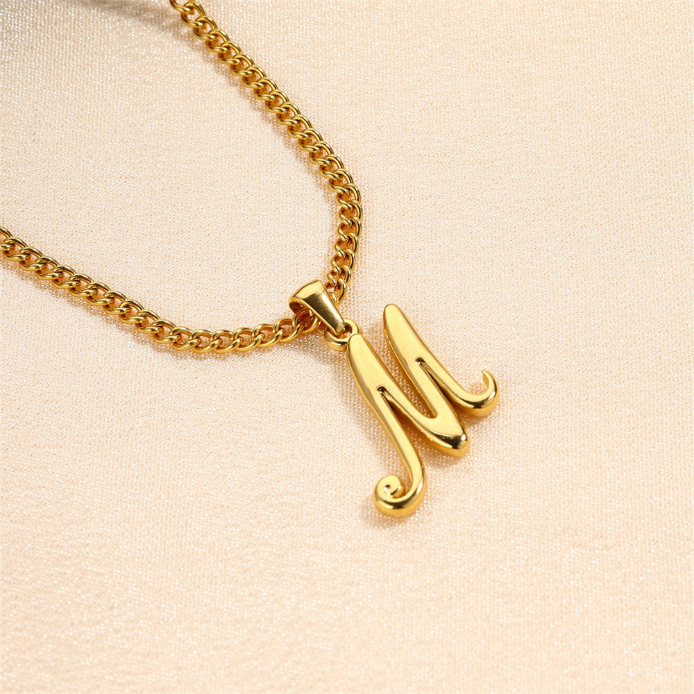 Simple Elegant Necklace Stainless Steel 18K Gold Mini English Letter Pendant