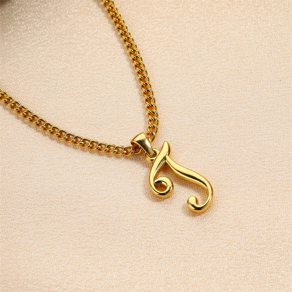 Simple Elegant Necklace Stainless Steel 18K Gold Mini English Letter Pendant