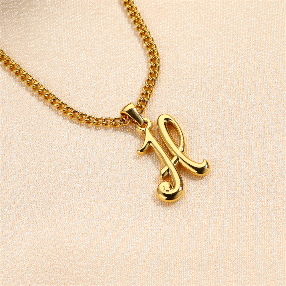 Simple Elegant Necklace Stainless Steel 18K Gold Mini English Letter Pendant