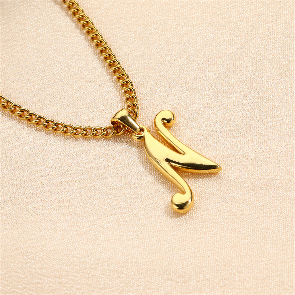 Simple Elegant Necklace Stainless Steel 18K Gold Mini English Letter Pendant