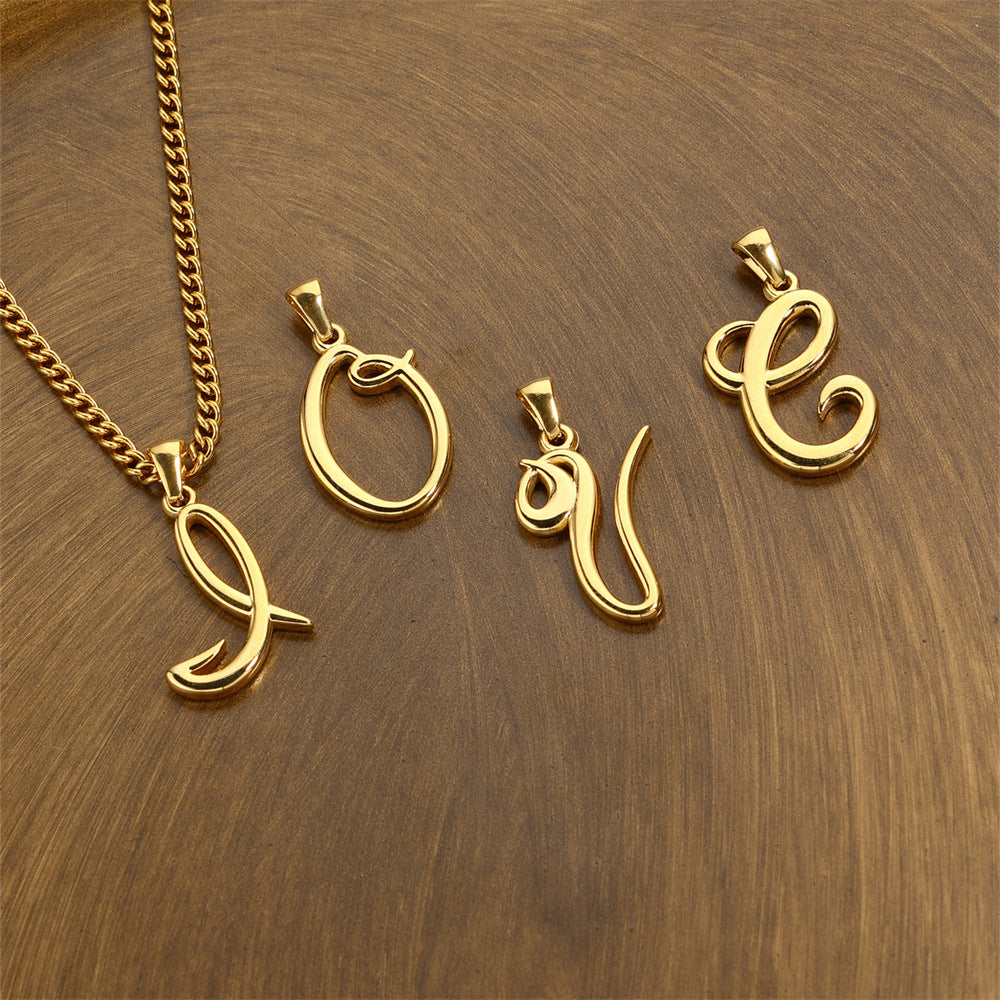 Simple Elegant Necklace Stainless Steel 18K Gold Mini English Letter Pendant