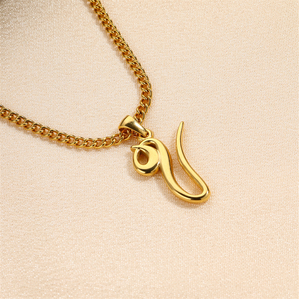 Simple Elegant Necklace Stainless Steel 18K Gold Mini English Letter Pendant