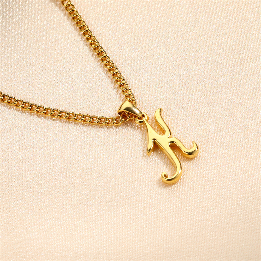 Simple Elegant Necklace Stainless Steel 18K Gold Mini English Letter Pendant