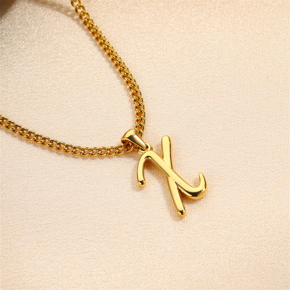 Simple Elegant Necklace Stainless Steel 18K Gold Mini English Letter Pendant