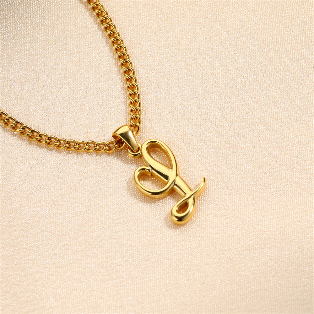 Simple Elegant Necklace Stainless Steel 18K Gold Mini English Letter Pendant