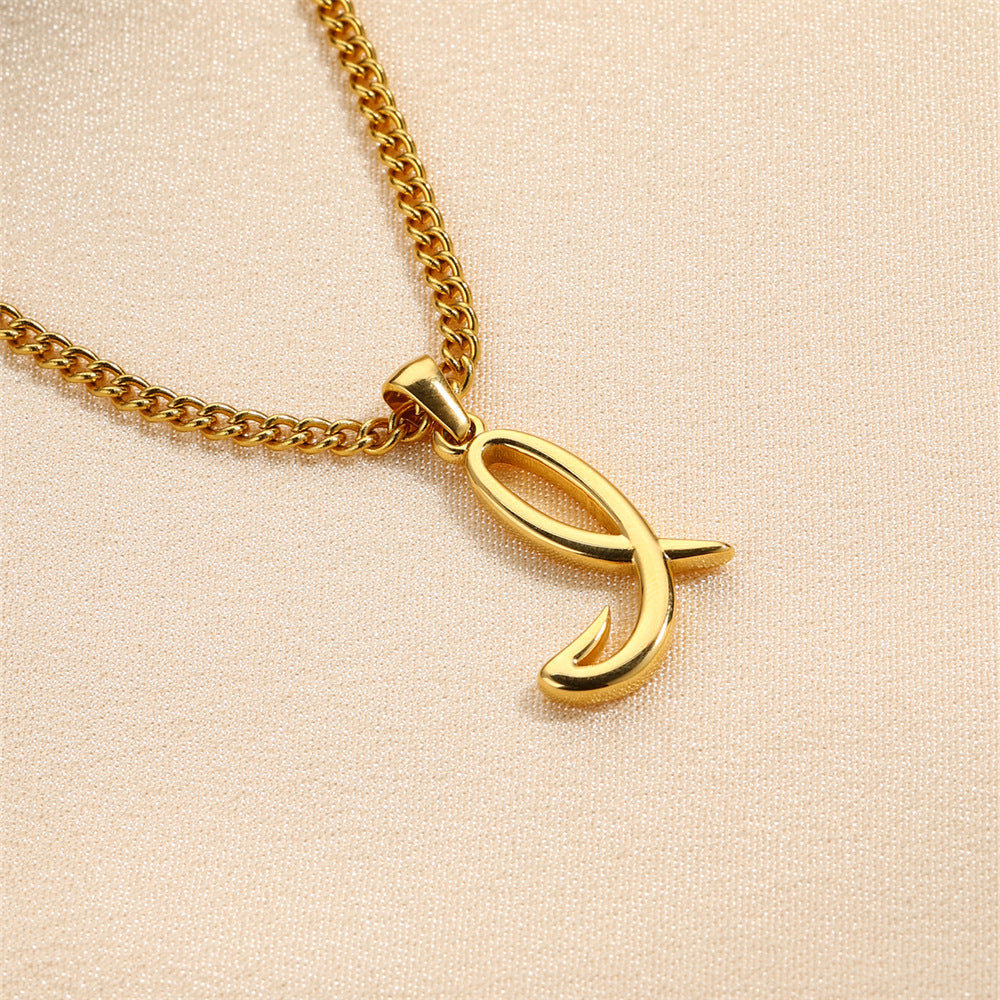 Simple Elegant Necklace Stainless Steel 18K Gold Mini English Letter Pendant