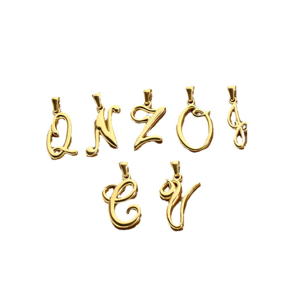 Simple Elegant Necklace Stainless Steel 18K Gold Mini English Letter Pendant