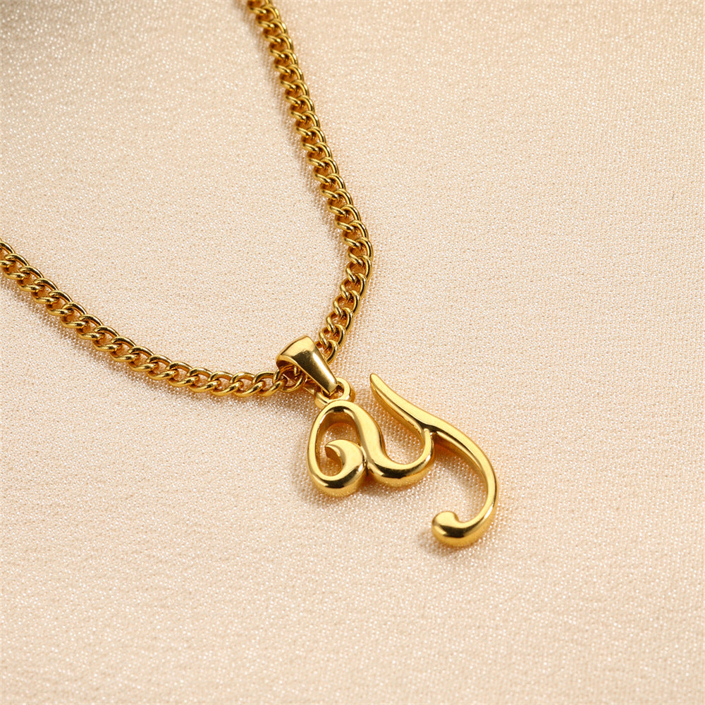 Simple Elegant Necklace Stainless Steel 18K Gold Mini English Letter Pendant