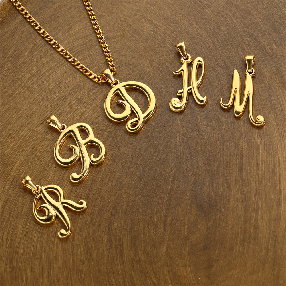 Simple Elegant Necklace Stainless Steel 18K Gold Mini English Letter Pendant