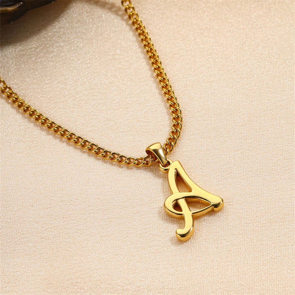 Simple Elegant Necklace Stainless Steel 18K Gold Mini English Letter Pendant