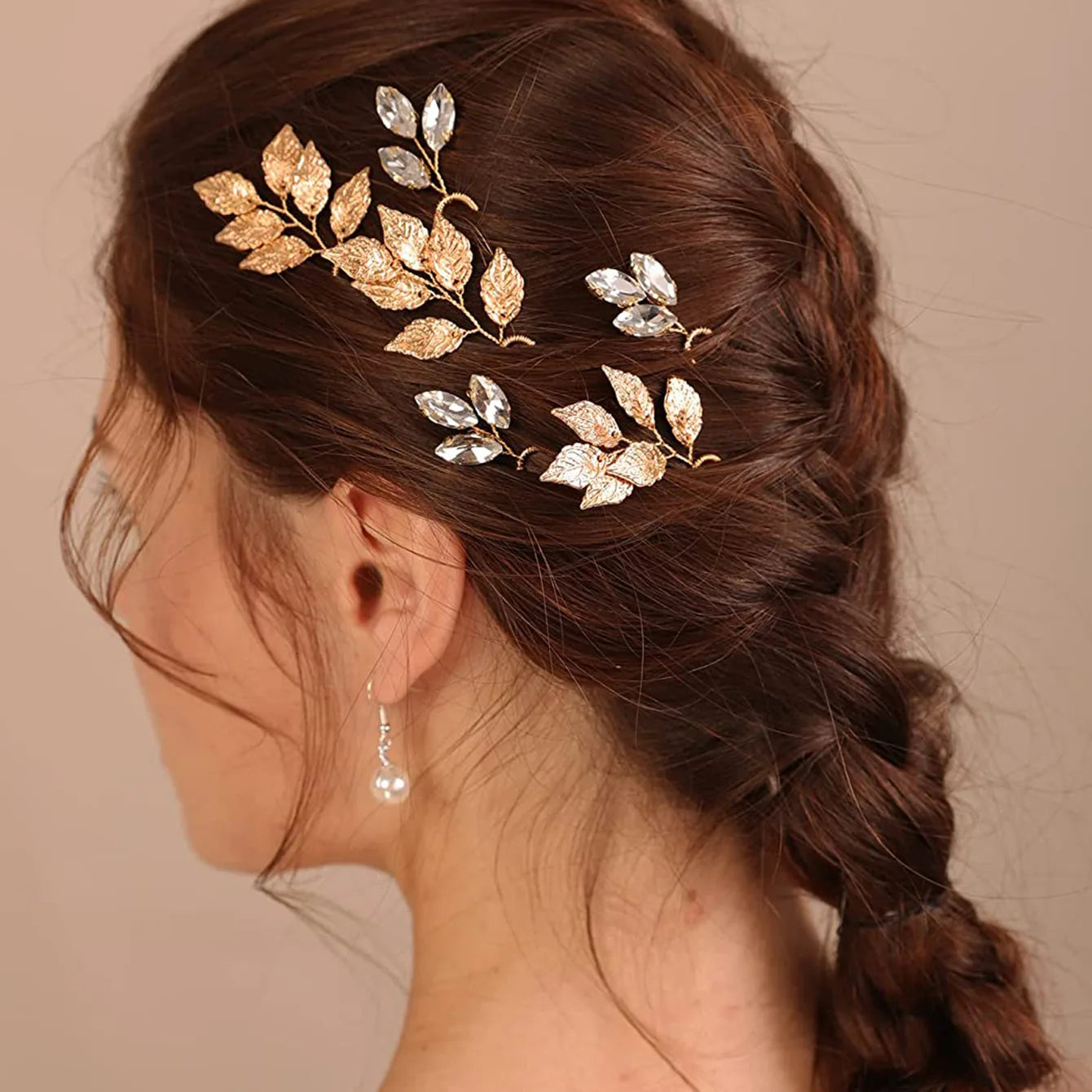 6PCS Bridal Wedding Hair Accessories Gold Color Leaf Hair Pins Clips for Women Jewelry Bride Headpiece Headwear Headdress Gifts