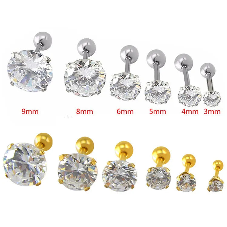 1 piece Stainless steel 4 Prong Zircon Ear Studs Earrings For Women/Men Tragus Cartilage Standard Lobe Daith Piercing Jewelry