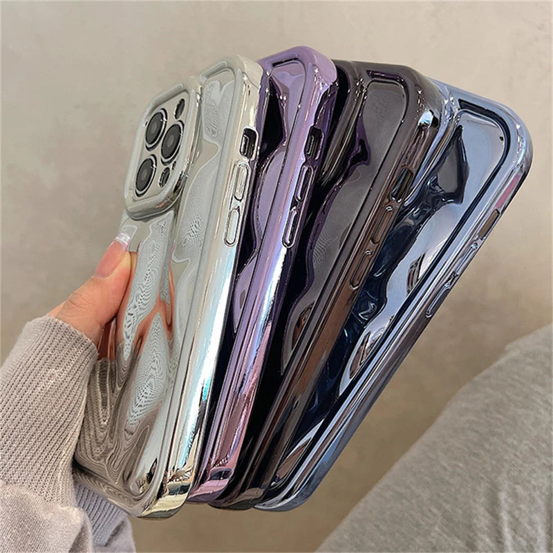 Glossy Laser Meteorite Texture Plating Case For iPhone 14 13 12 11 Pro Max X XR XS Max 14Plus Plain Color Anti-Knock Soft Cover