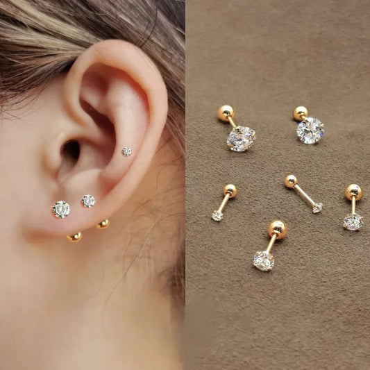 1 piece Stainless steel 4 Prong Zircon Ear Studs Earrings For Women/Men Tragus Cartilage Standard Lobe Daith Piercing Jewelry