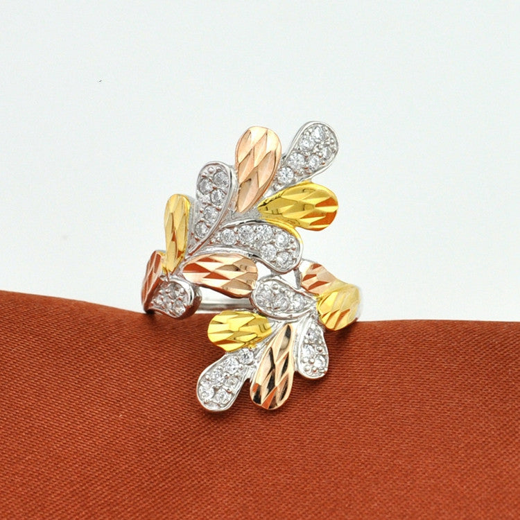 Sterling Silver Color Silver Ring Color Gold Ring Index Finger Leaf Ring