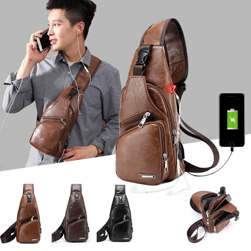 Men Chest Bag PU Shoulder Sling Backpack Pack Travel Sport Cross Body Bags