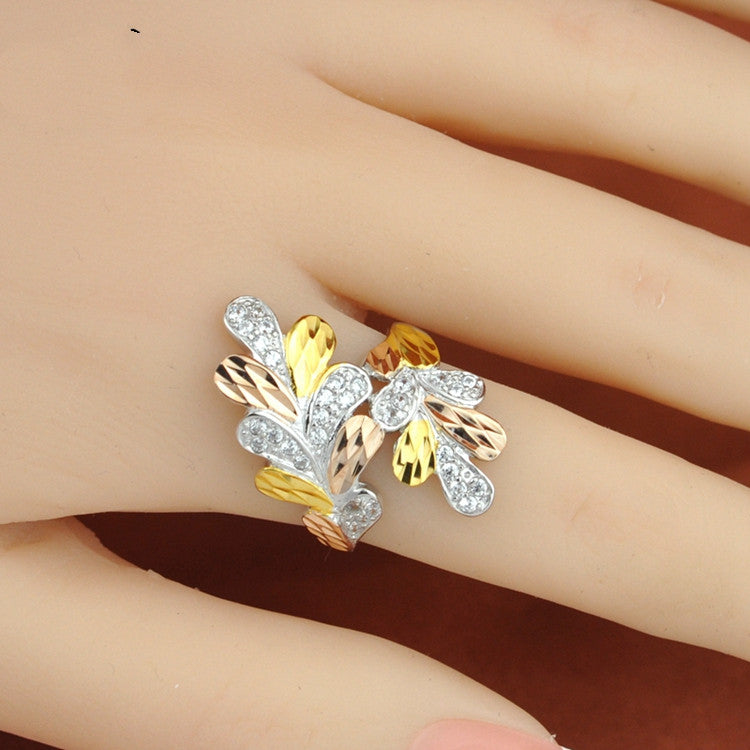 Sterling Silver Color Silver Ring Color Gold Ring Index Finger Leaf Ring